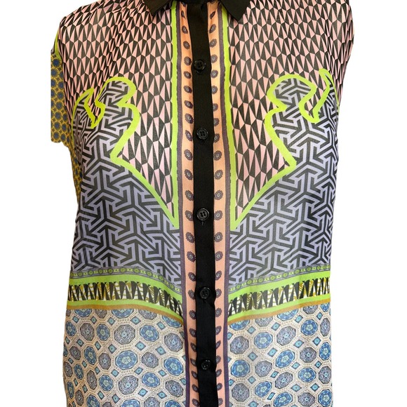 Clover Canyon Women's Multicolored Collared Long Sleeve Sheer Blouse sz XS EUC - Picture 5 of 8